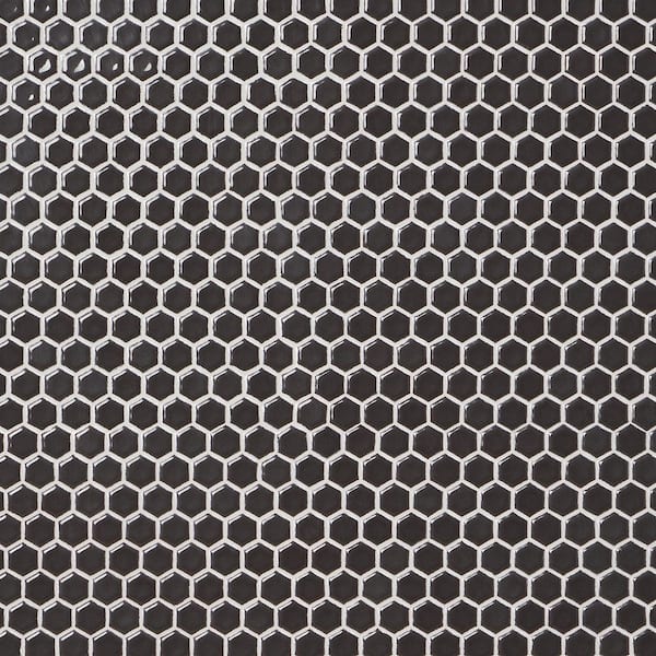 Bliss Edged Hexagon Charcoal 10.03 in. x 11.61 in. Polished Porcelain Floor and Wall Mosaic Tile (0.80 Sq. Ft./Each)