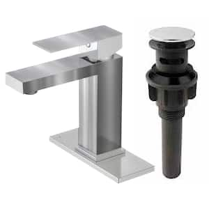 Bathroom Sink Faucet Brushed Nickel 1 Handle with Pop-up Drain for 1 or 3 Hole Stainless Steel, Supply lines, 1.2 GPM