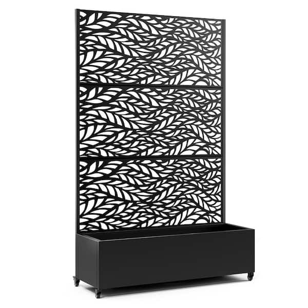 47 in. x 16 in. x 71 in. Black Metal Raised Garden Planter Box with Trellis, Rolling Wheels