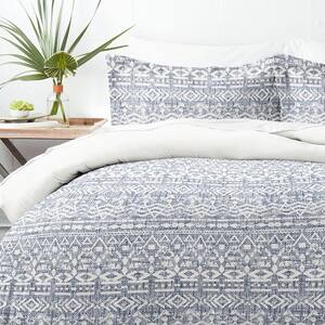 Premium Ultra Soft Navy Modern Rustic Pattern Reversible Full/Queen Microfiber 3-Piece Duvet Cover Set
