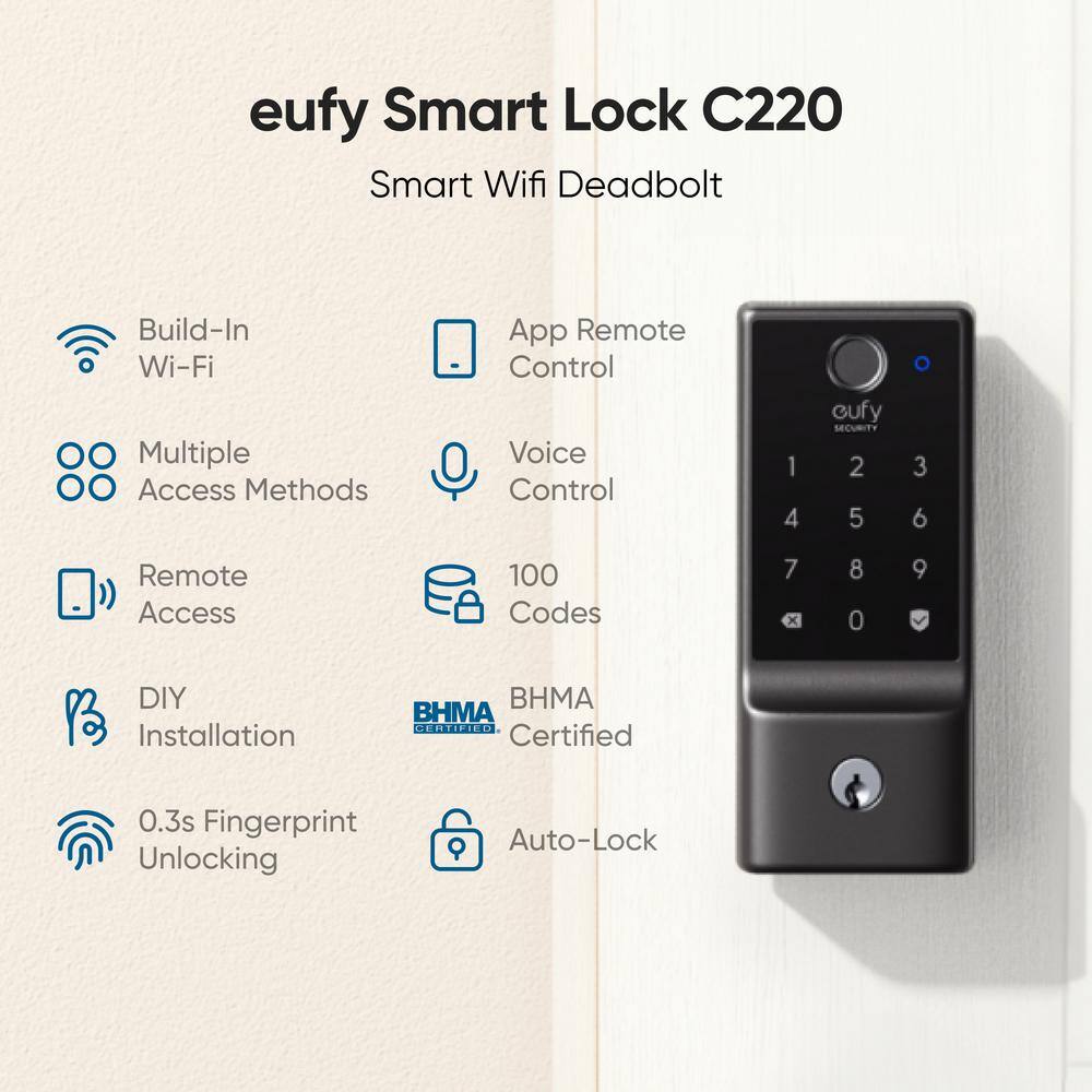 Black Electronic Wi-Fi Deadbolt with Touchscreen
