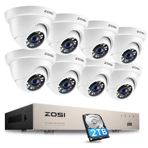 8-Channel 1080p 2TB Hard Drive DVR Security Camera System with 8 Wired Dome Cameras