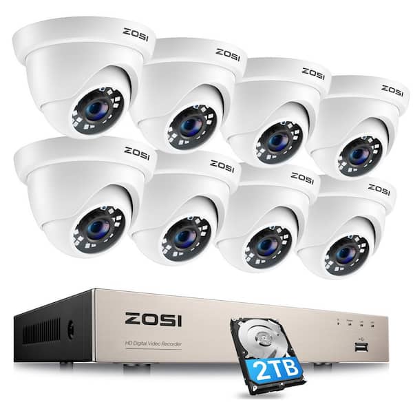 ZOSI 8-Channel 1080p 2TB Hard Drive DVR Security Camera System with 8 Wired Dome Cameras