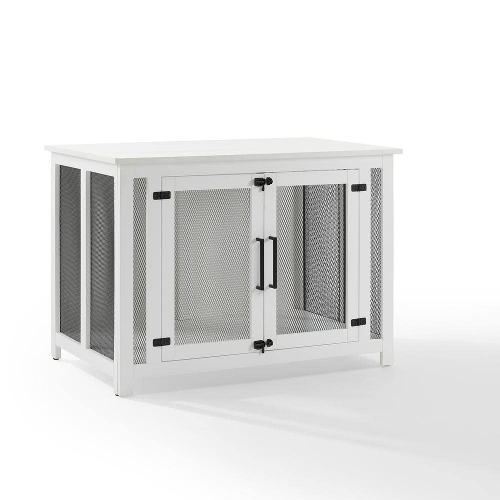 White and Black Steel Mesh Dog Crate Console Table