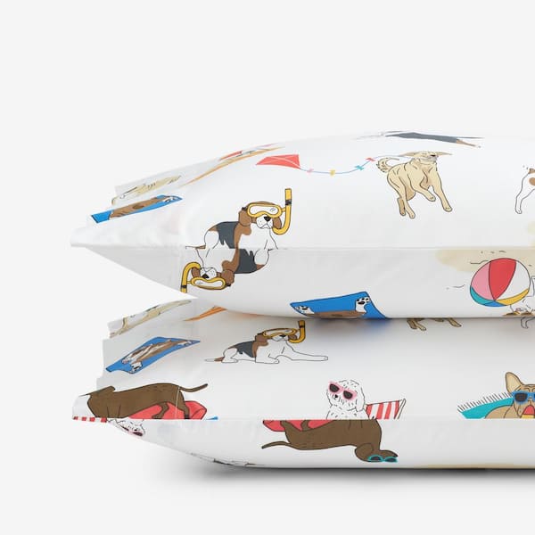 The Company Store Company Cotton Sandcastle Dog White Multi Cotton Percale Standard Pillowcase (Set of 2)
