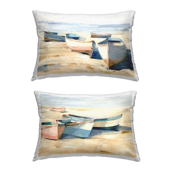 Stupell Industries Maritime Beach Boats Blue Rectangular Outdoor Throw Pillow 2-Pack