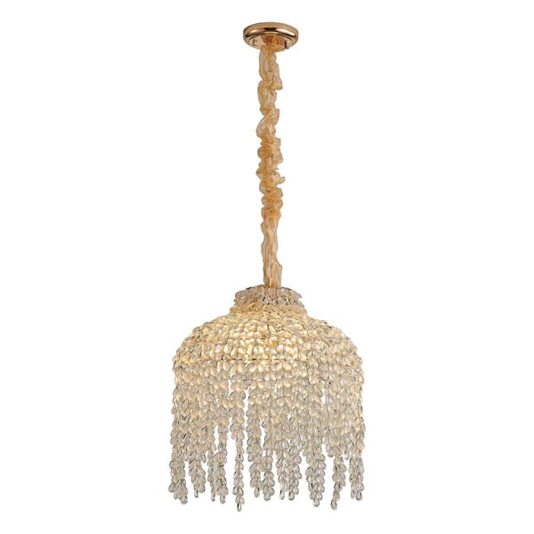 16 in. W 5-Light Gold Crystal Chandelier with Waterfall Grape-Shaped Crystal Bead Strings, E12, No Bulbs Included