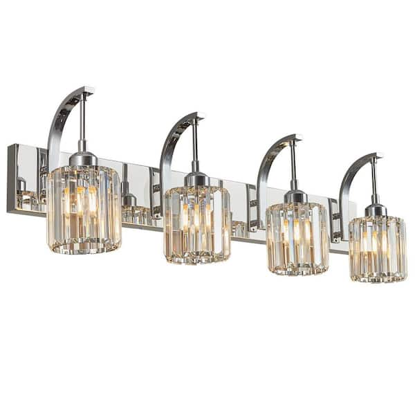 Home Lighting 32.67 in. 4-Light Chrome Round Vanity Lights with Crystal Accents Over Mirror For Bathroom（JW-294）