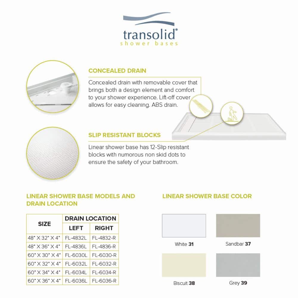 White 60'' x 36'' Rectangular Single Threshold Shower Base