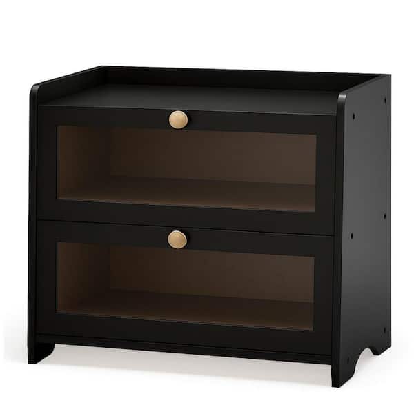 1-Piece Double Layer Bread Box with Clear Window, Large Wooden Farmhouse Bread Holder Set for Kitchen Countertop