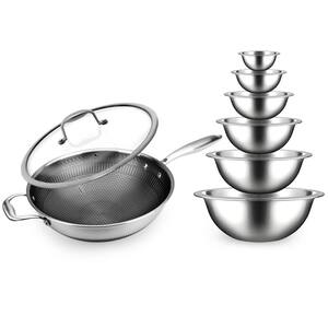 Stainless Steel Nonstick Cooking Wok with Food Prep Mixing Bowl Set (7-Pieces)