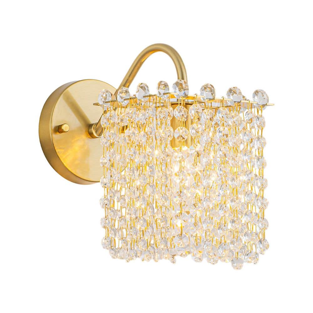5.51 in. 1-Light Gold Wall Sconce with Clear Crystal Strands Vanity Light for Bathroom Bedroom Hallway price history on PriceWatchPro