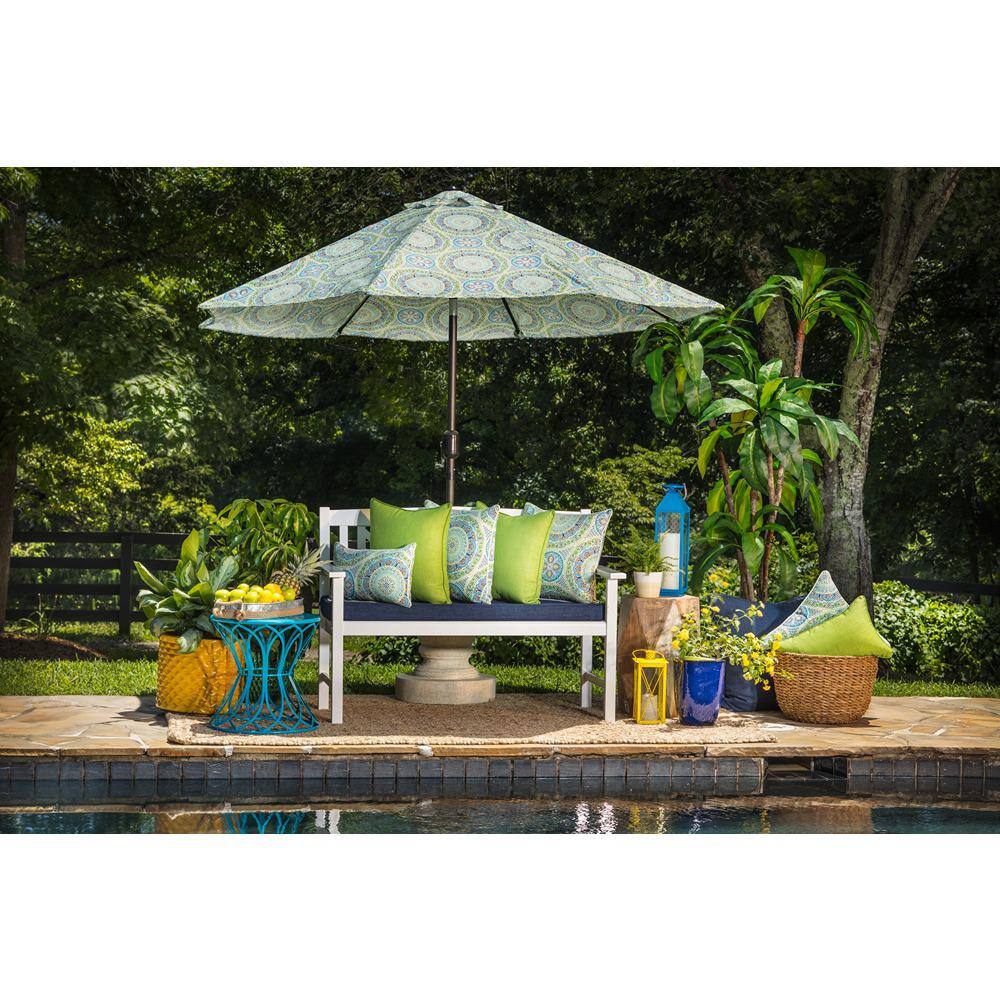 Blue and Green Geometric Outdoor/Indoor Square Throw Pillow Set