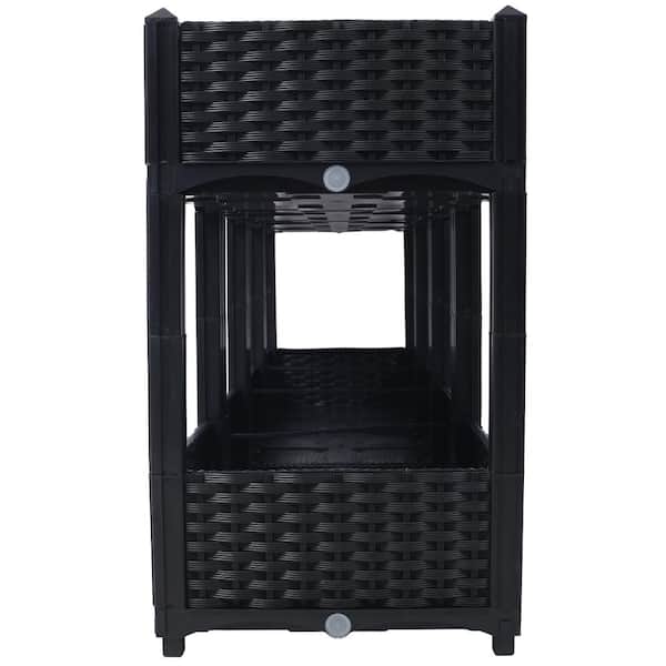 Unbranded - Black 2-Tier 63 in. x 27 in. x 27 in. Plastic Planter Raised Beds Elevated Garden Bed with Drainage Plug for Flower Herb