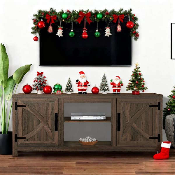 Farmhouse 58 in. Freestanding Media Console Electric Fireplace TV Stand in Dark Brown