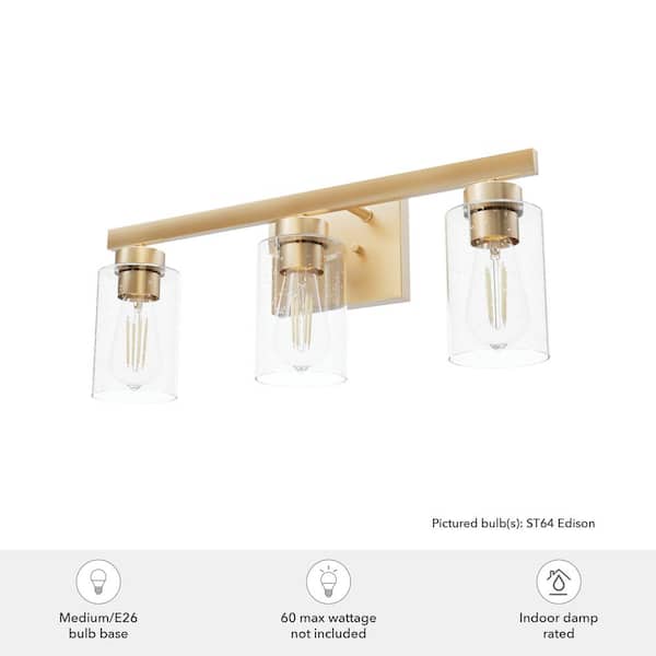 Hunter - Hartland 13 in. 3-Light Alturas Gold Vanity Light with Clear Seeded Glass Shades
