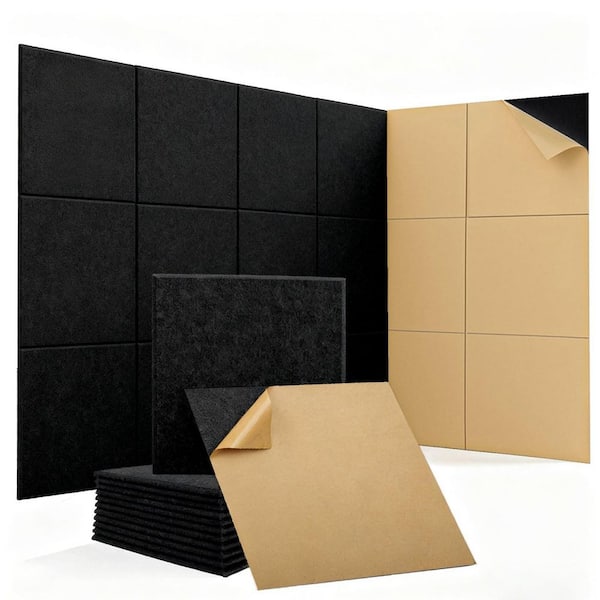 12 in. Balck Acoustic Wall Panels, Soundproofing Panels with Self-Adhesive Backing for Noise Reduction (12-Pack)