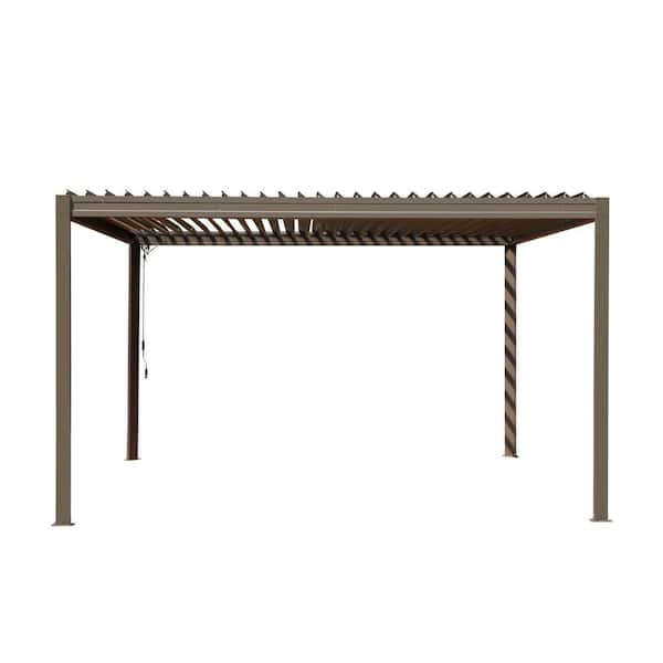 10 ft. x 13 ft. Brown Aluminum Metal Louvered Pergola