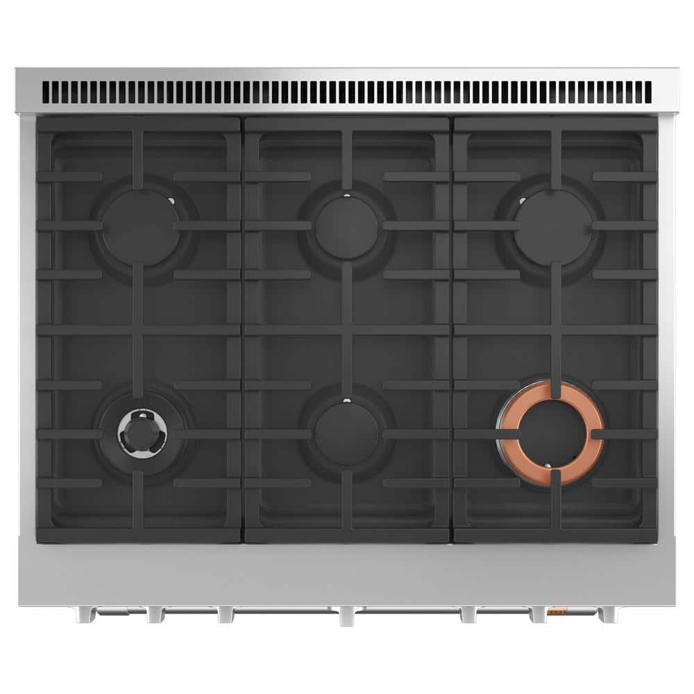 36" Matte Black Smart Convection Gas Range with Griddle