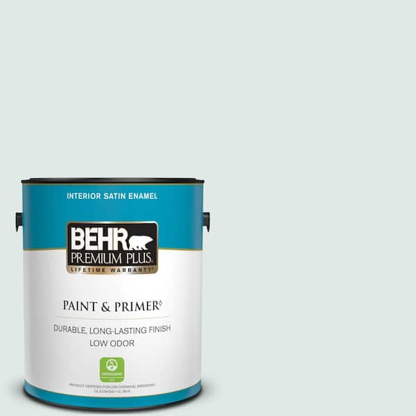 BEHR PREMIUM PLUS 1 gal. #BL-W01 Calm Satin Enamel Low Odor Interior Paint & Primer