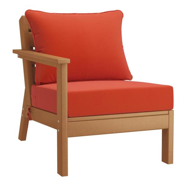WESTIN OUTDOOR Birchwood Outdoor Patio Deep Seating Left Facing Arm HDPE Lounge Chair in Teak with Orange Cushions