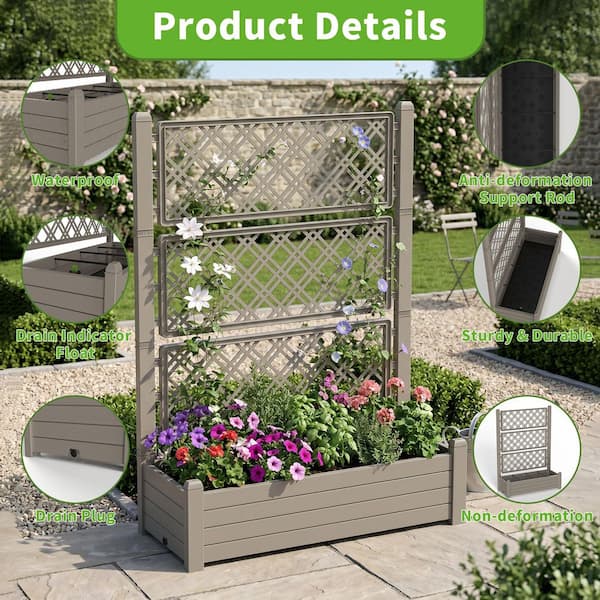 Neviorone Plant Outdoor Plastic Planter Box with Trellis and Drain Plug for Climbing Plants (43.43 in. H x 18.27 in. x 59.29 in. )