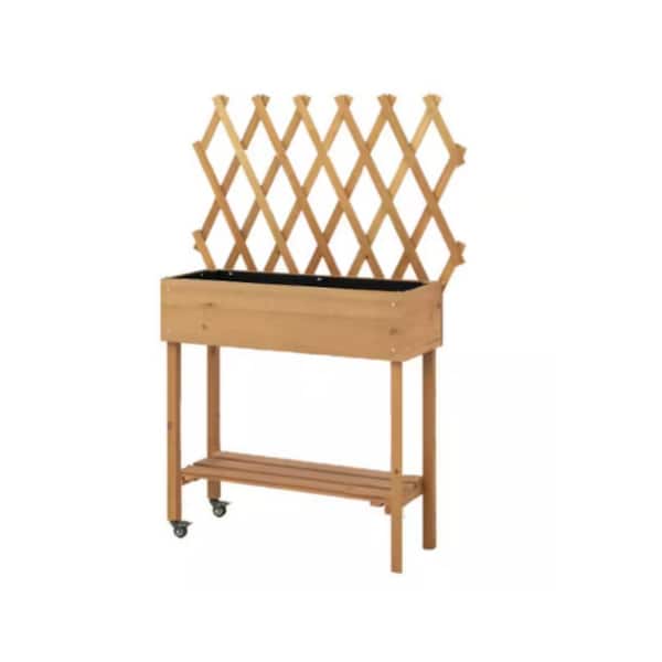 Wood Raised Garden Bed Mobile Elevated Planter Box with Trellis