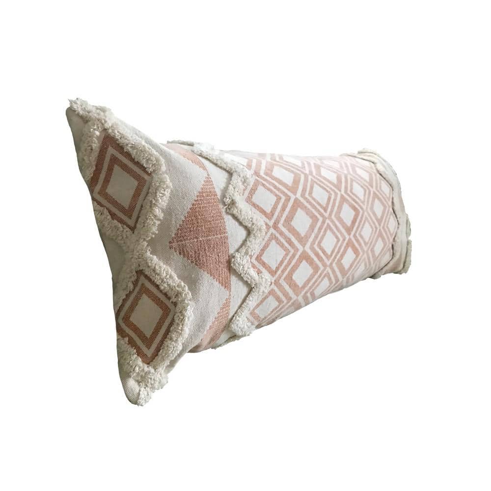 Burnt Orange and Cream Tufted Cotton Rectangle Throw Pillow