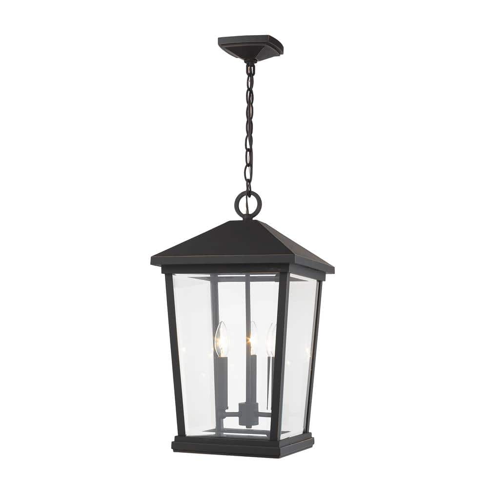 3-Light Oil Rubbed Bronze Outdoor Pendant Light with Clear Beveled Glass Sh