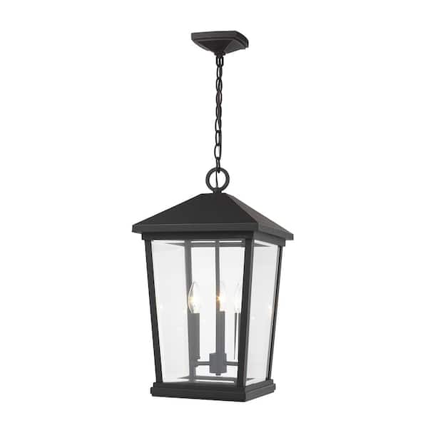 Unbranded 3-Light Oil Rubbed Bronze Outdoor Pendant Light with Clear Beveled Glass Shade