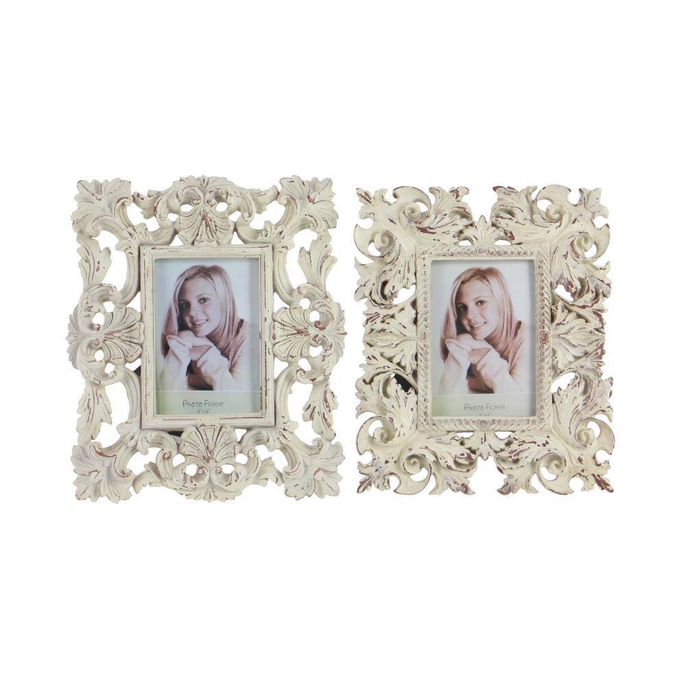 White Floral Embossed Tabletop and Wall Picture Frames Set