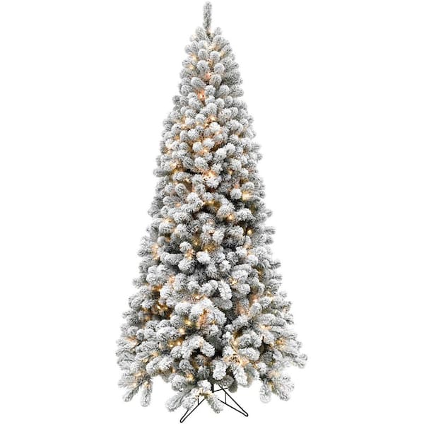Fraser Hill Farm 7.5-ft. Pre-Lit Snow Flocked Alaskan Pine Artificial Christmas Tree, Clear Smart Lights