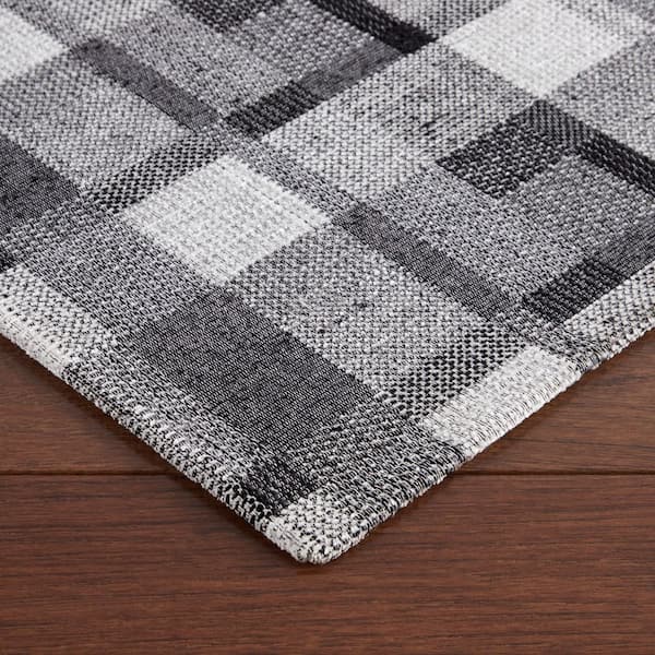 Stella Owen Plaid Black/Gray 20 in. x 50 in. Slip-Resistant Kitchen Runner Mat