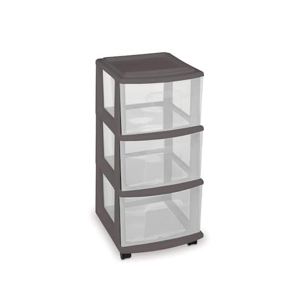 HOMZ 25.5 in. x 14.25 in. 3-Drawer Medium Cart in Gray with Wheels (Set of 3)
