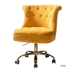 Figeac Mustard Velvet Tufted Task Chair with Golden Base