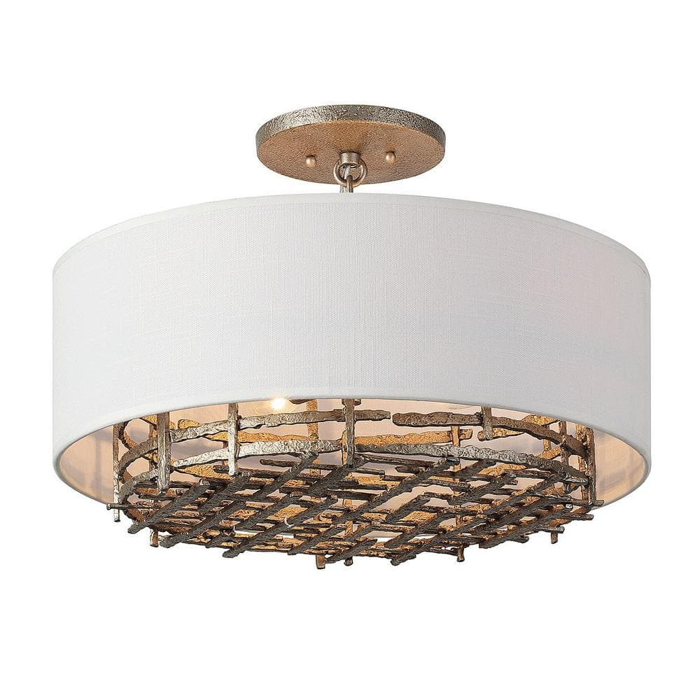 Champagne Luxe 4-Light Convertible Semi-Flush Pendant with White Linen Shade