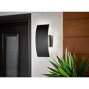 Gardi 11.75 in. 1-Light Sand Black Outdoor Integrated LED Wall Lantern Sconce with Etched Glass
