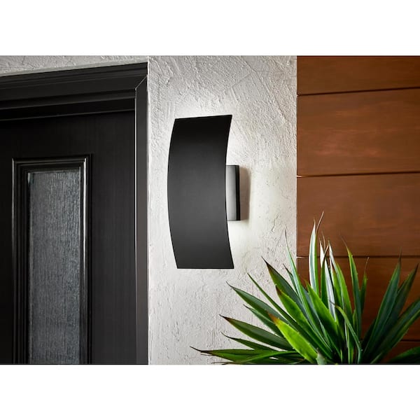 Gardi 11.75 in. 1-Light Sand Black Integrated LED Outdoor Wall Light Lantern Sconce with Etched Glass