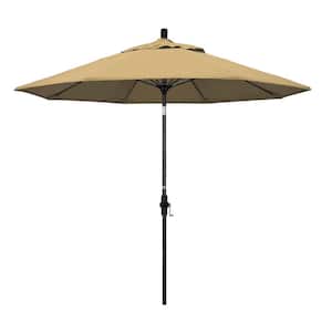 9 ft. Matted Black Fiberglass Market Patio Umbrella Collar Tilt in Champagne Olefin