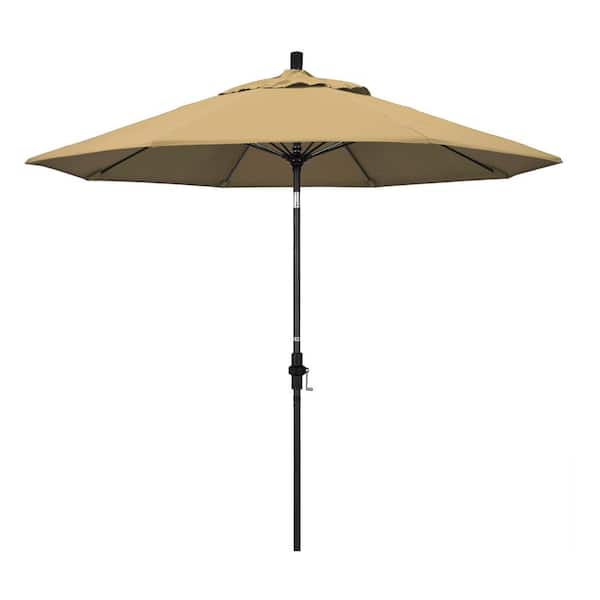 California Umbrella 9 ft. Matted Black Fiberglass Market Patio Umbrella Collar Tilt in Champagne Olefin