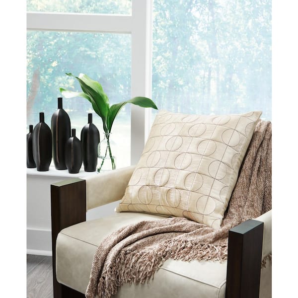 Kydner Beige Geometric Polyester 22 in. X 22 in. Throw Pillow (Set of 4)