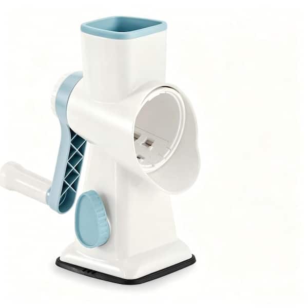 White Rotary Manual Ice Shaver, Stainless Steel Blade Labor-Saving Snow Cone Maker with Suction Base for Home Use