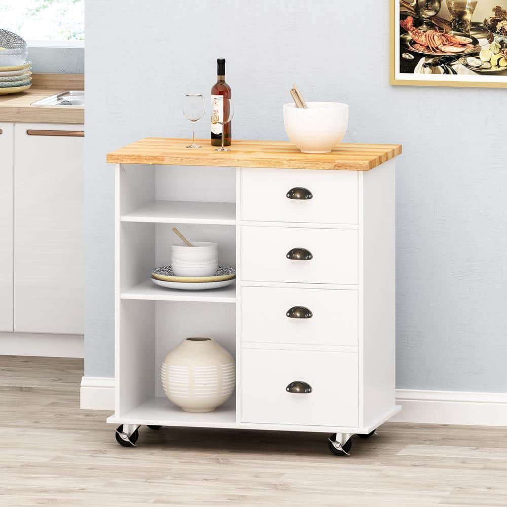 Noble House Provence White Kitchen Cart with Cabinets 83224 - The Home ...