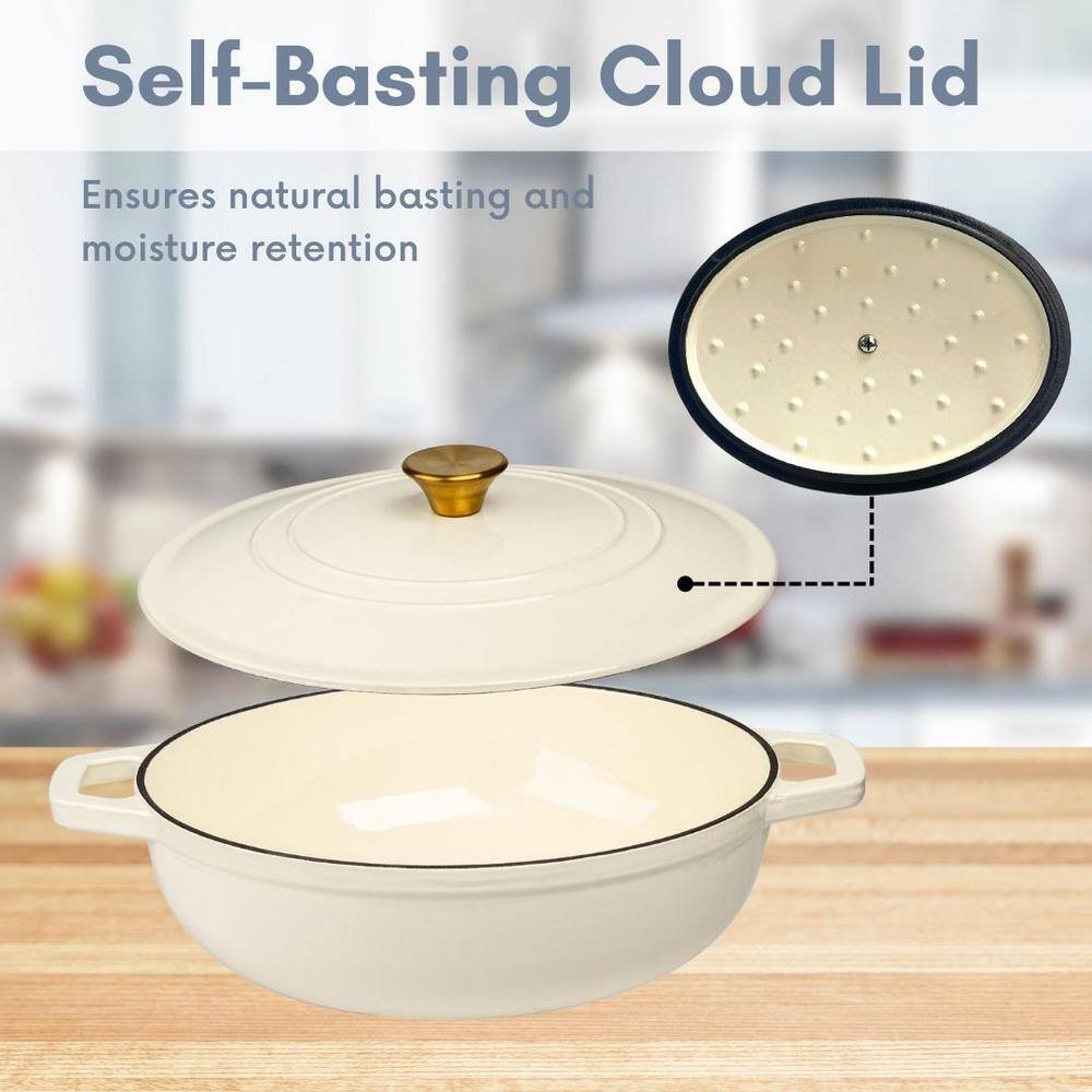 Cream 5 Qt. Enameled Cast Iron Dutch Oven Braiser with Lid