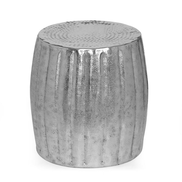 Noble House Lytle 16.50 in. Silver Pumpkin Shape Aluminum Side Table