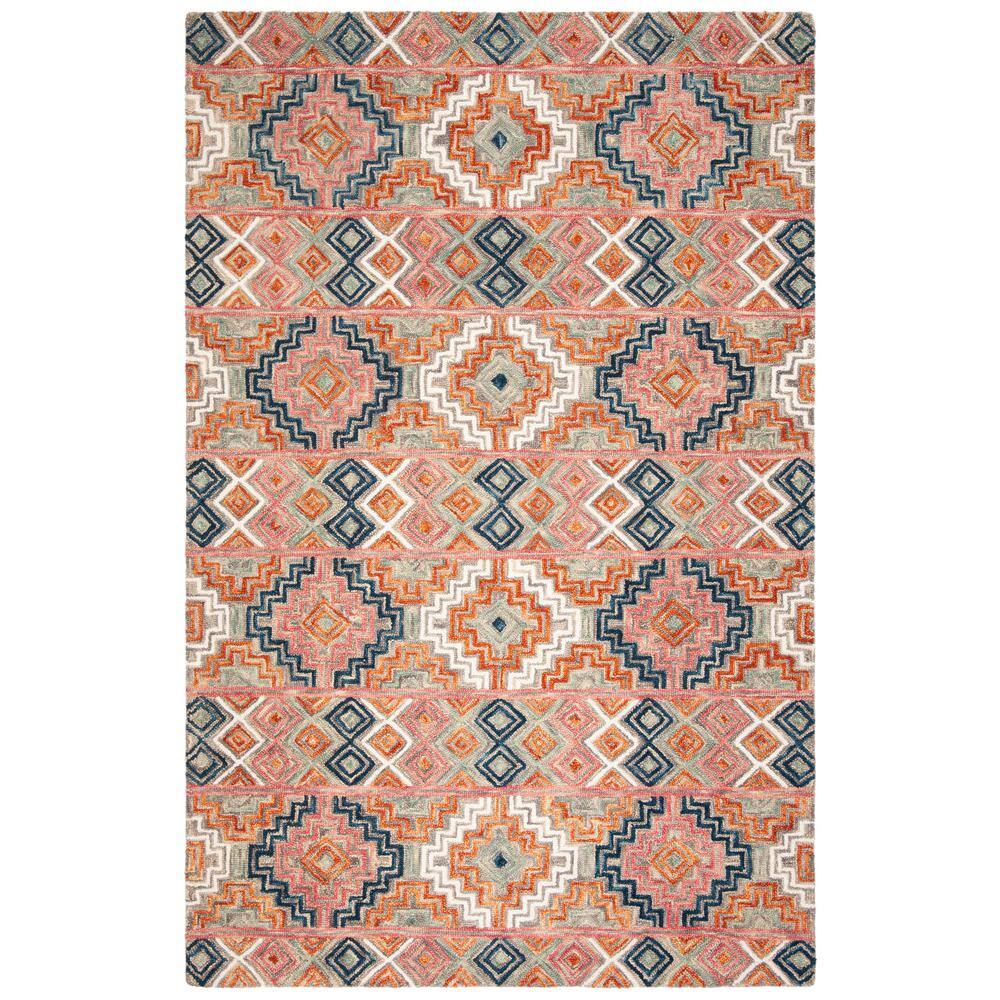 Handmade Blue and Orange Geometric Wool Area Rug