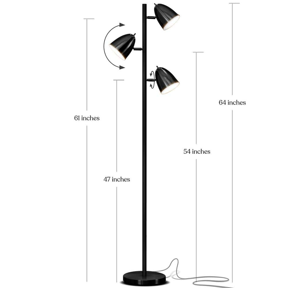 Jacob 64" Black Adjustable Multi-Head LED Floor Lamp