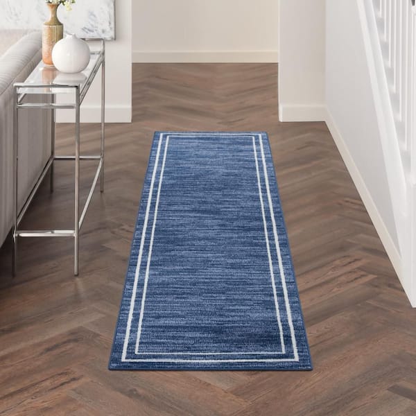 Nourison Essentials Navy/Ivory 2 ft. x 6 ft. Solid Contemporary Runner Area Rug