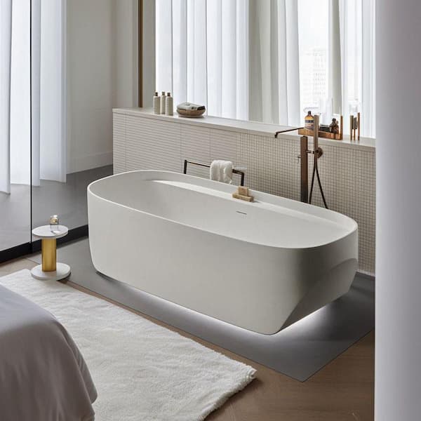 Moray 59 in. x 31.5 in Acrylic Flatbottom Freestanding Soaking Non-Whirlpool Bathtub with Pop-up Drain in Glossy White