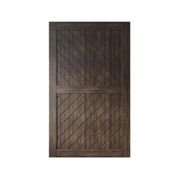 HOMACER XT4 50 in. x 80 in. C-Panel Solid Core Ebony Slanted Stripe Design Pine Wood Interior Sliding Barn Door Slab